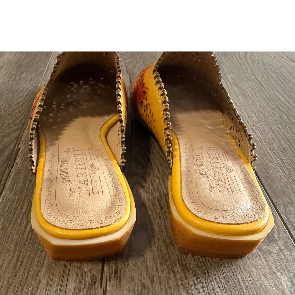 L'Artiste Spring Step Yellow Leather Butterfly Laser Cut Mules Shoes Womens 37 - Picture 5 of 7